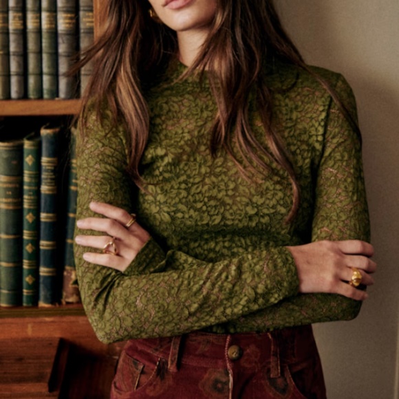 Taori Blouse - Khaki Lace - Polyamide - Sézane - Picture 1 of 4